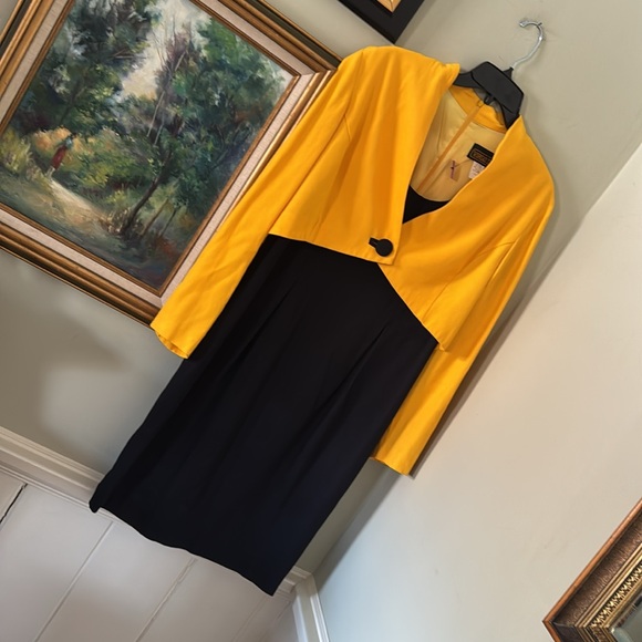 Vintage Dresses & Skirts - 1980s 80s 90s Vintage 14 Chic Costume Jacket Dress Black & Yellow US 8 Medium
